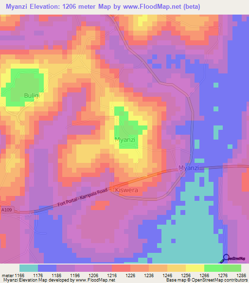Myanzi,Uganda Elevation Map
