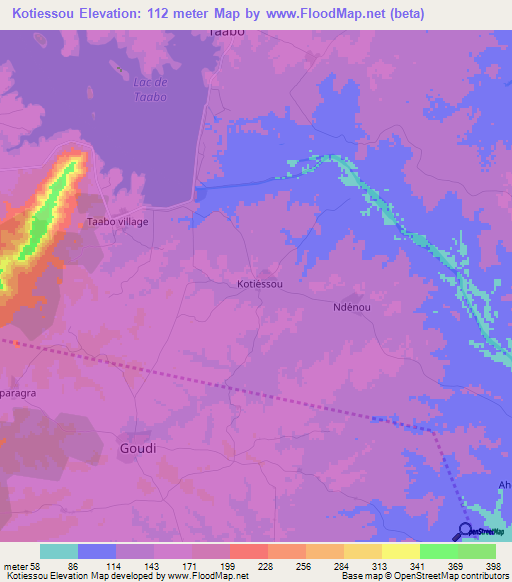 Kotiessou,Ivory Coast Elevation Map