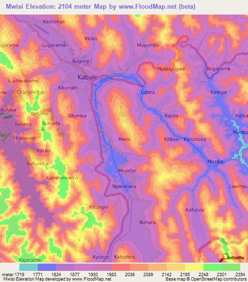 Mwisi,Uganda Elevation Map