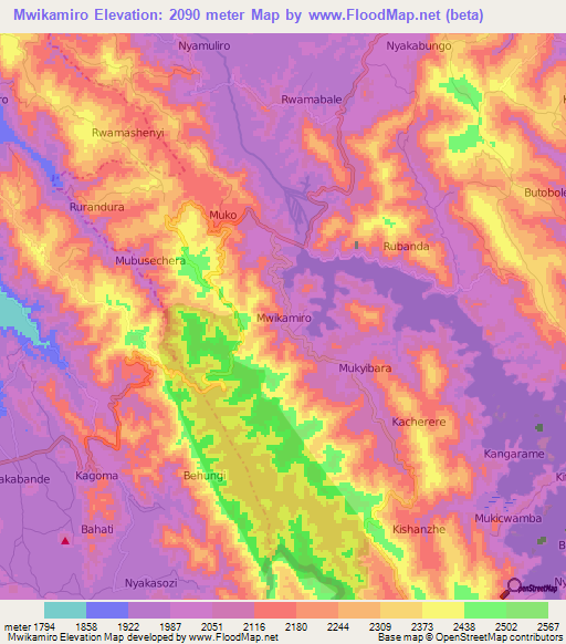 Mwikamiro,Uganda Elevation Map