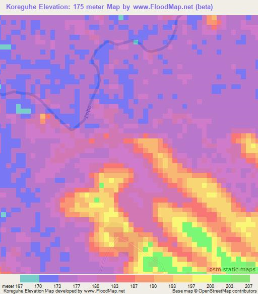 Koreguhe,Ivory Coast Elevation Map