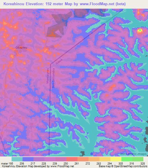 Koreahinou,Ivory Coast Elevation Map
