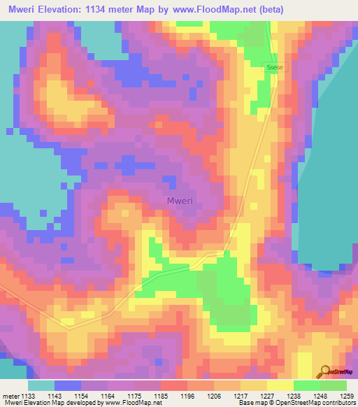 Mweri,Uganda Elevation Map
