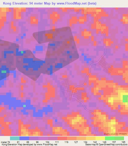 Kong,Ivory Coast Elevation Map
