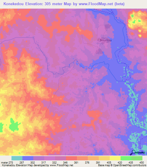 Konekedou,Ivory Coast Elevation Map