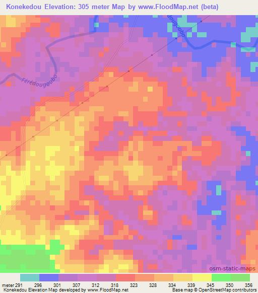Konekedou,Ivory Coast Elevation Map
