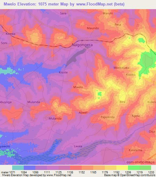 Mwelo,Uganda Elevation Map