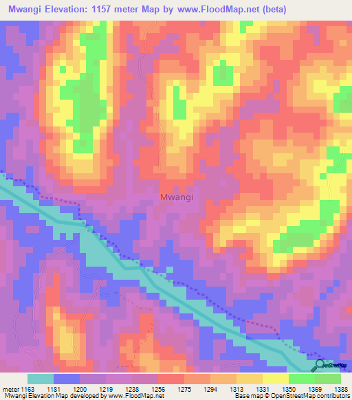 Mwangi,Uganda Elevation Map