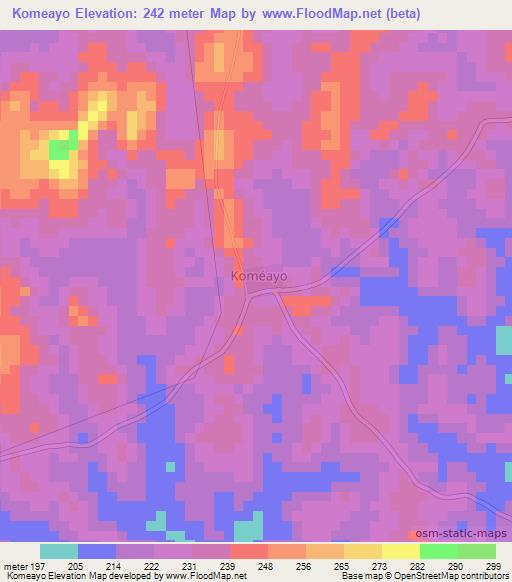 Komeayo,Ivory Coast Elevation Map