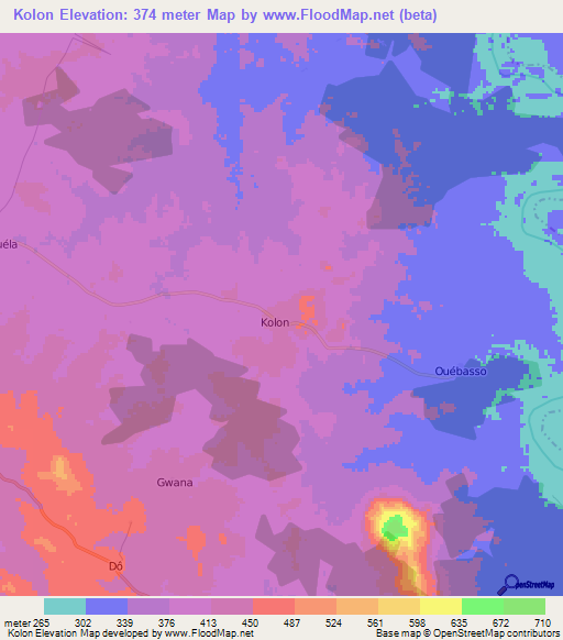 Kolon,Ivory Coast Elevation Map