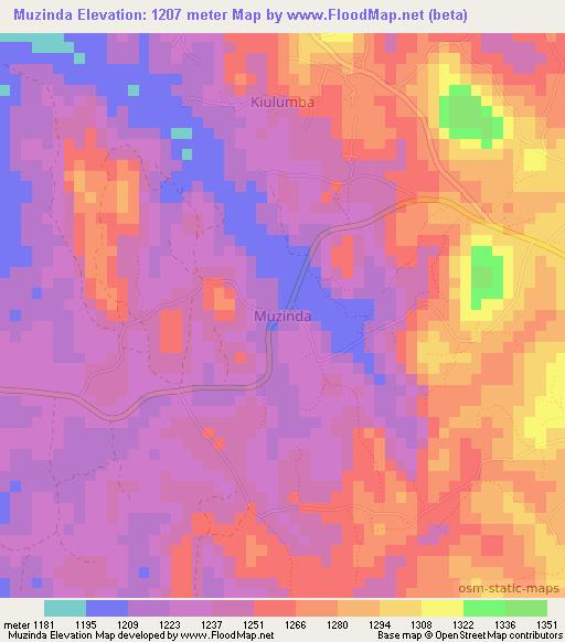 Muzinda,Uganda Elevation Map