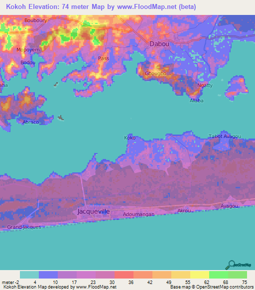 Kokoh,Ivory Coast Elevation Map