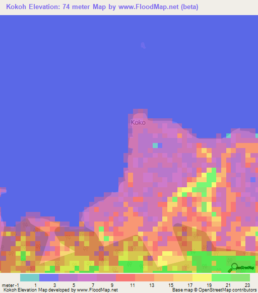 Kokoh,Ivory Coast Elevation Map