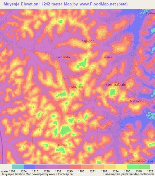 Muyenje,Uganda Elevation Map