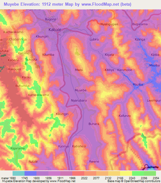 Muyebe,Uganda Elevation Map