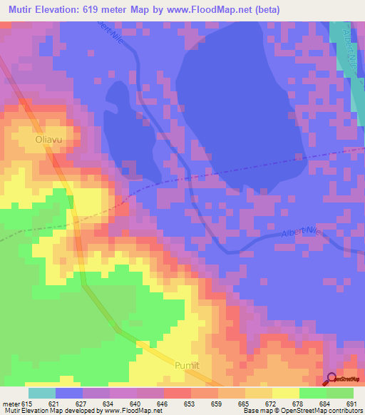 Mutir,Uganda Elevation Map