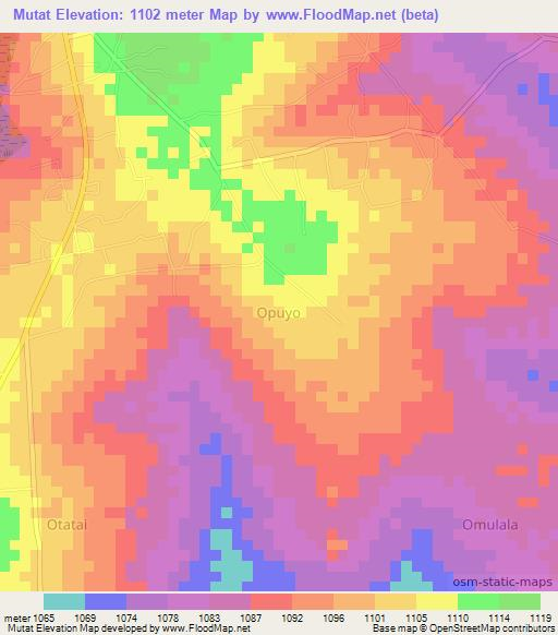 Mutat,Uganda Elevation Map