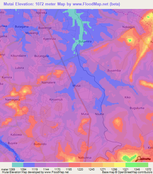 Mutai,Uganda Elevation Map