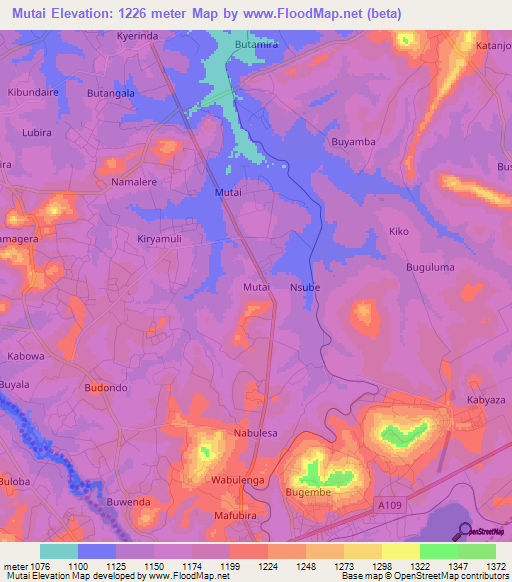 Mutai,Uganda Elevation Map