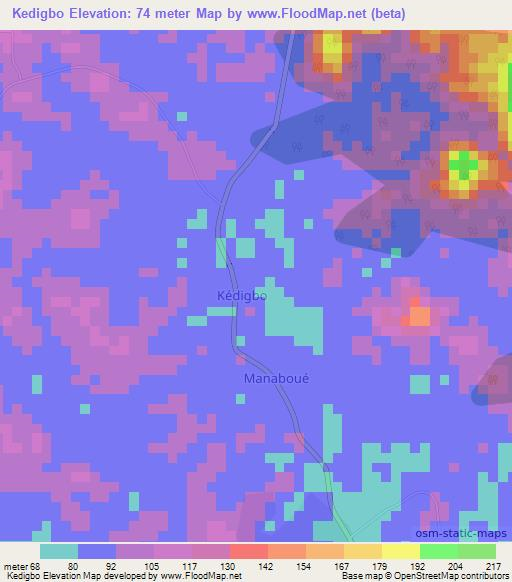 Kedigbo,Ivory Coast Elevation Map