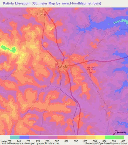 Katiola,Ivory Coast Elevation Map