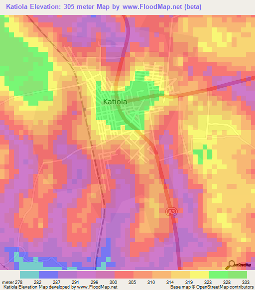 Katiola,Ivory Coast Elevation Map