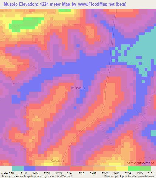 Musojo,Uganda Elevation Map