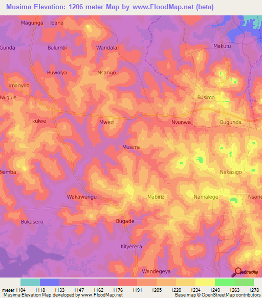 Musima,Uganda Elevation Map