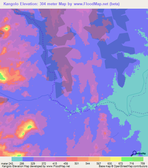 Kangolo,Ivory Coast Elevation Map