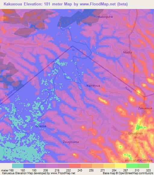Kakueoua,Ivory Coast Elevation Map