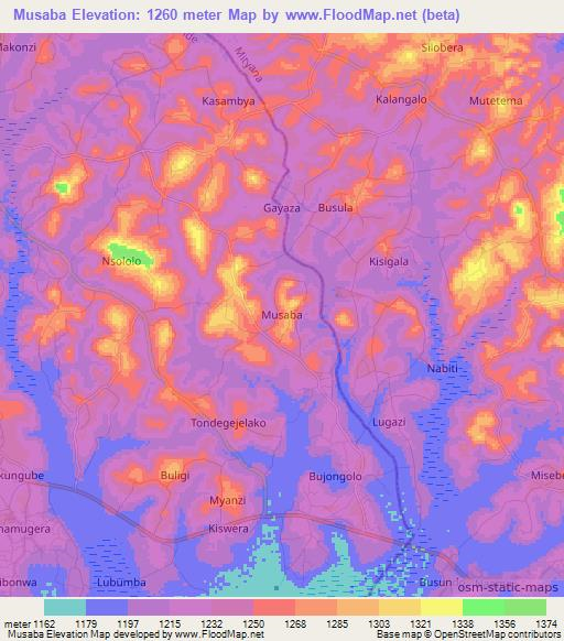 Musaba,Uganda Elevation Map