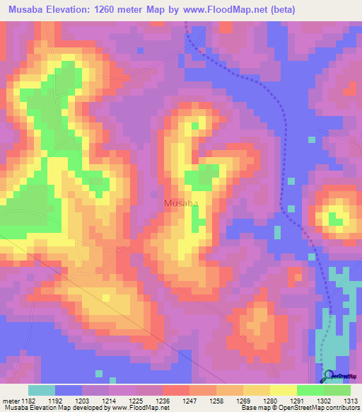 Musaba,Uganda Elevation Map