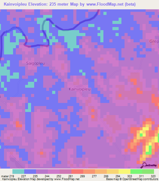 Kainvoipleu,Ivory Coast Elevation Map