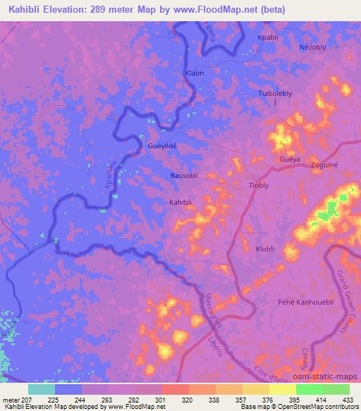 Kahibli,Ivory Coast Elevation Map