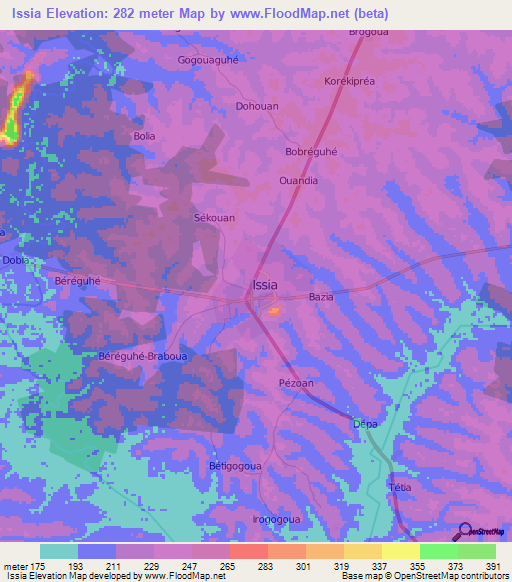 Issia,Ivory Coast Elevation Map