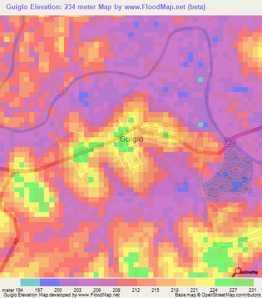 Guiglo,Ivory Coast Elevation Map