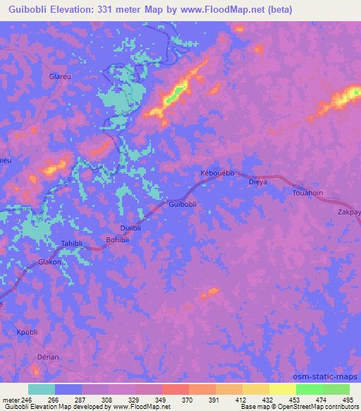 Guibobli,Ivory Coast Elevation Map