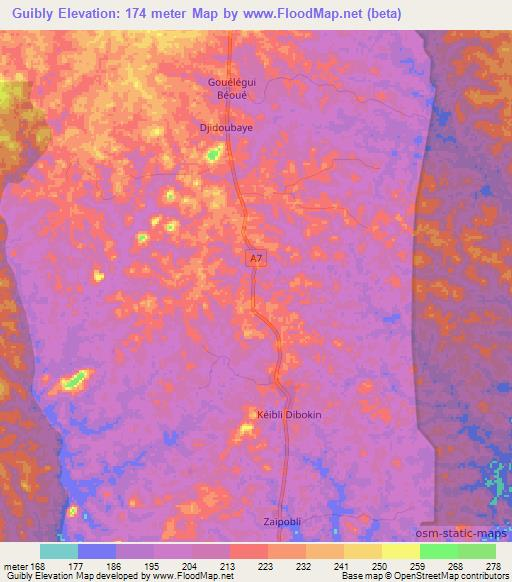 Guibly,Ivory Coast Elevation Map
