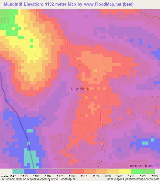 Mundindi,Uganda Elevation Map