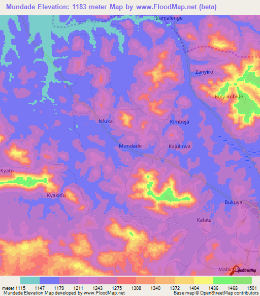 Mundade,Uganda Elevation Map