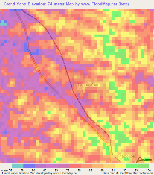 Grand Yapo,Ivory Coast Elevation Map