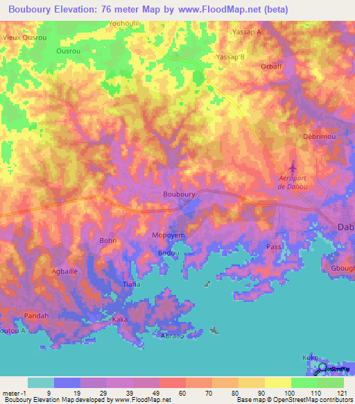 Bouboury,Ivory Coast Elevation Map