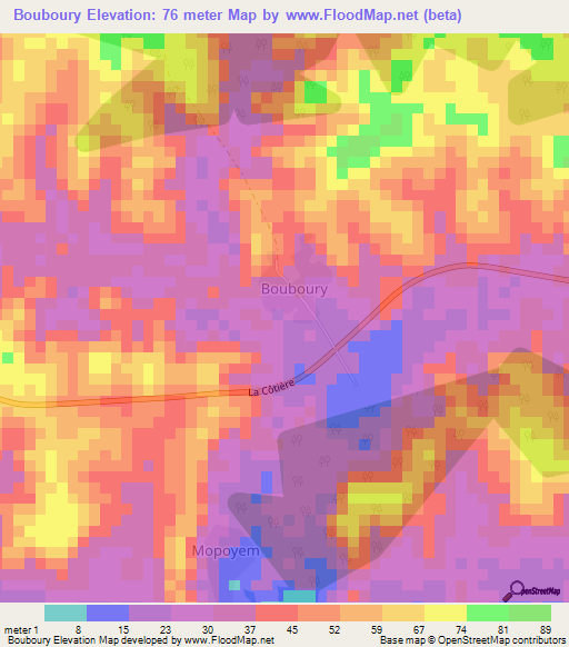 Bouboury,Ivory Coast Elevation Map