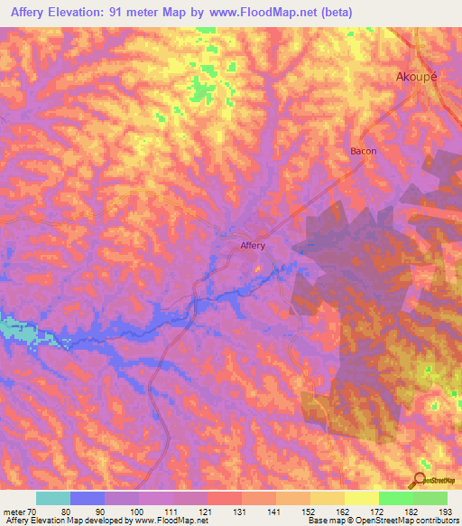 Affery,Ivory Coast Elevation Map