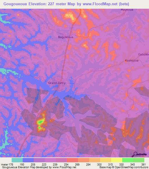 Gougoueoua,Ivory Coast Elevation Map