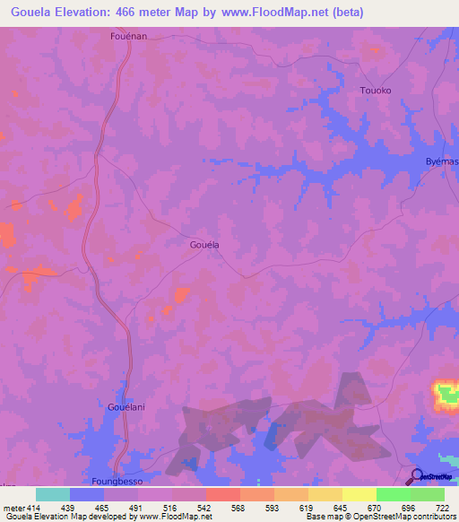 Gouela,Ivory Coast Elevation Map