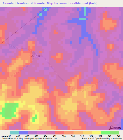 Gouela,Ivory Coast Elevation Map