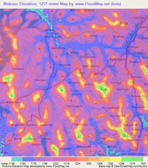 Mukono,Uganda Elevation Map