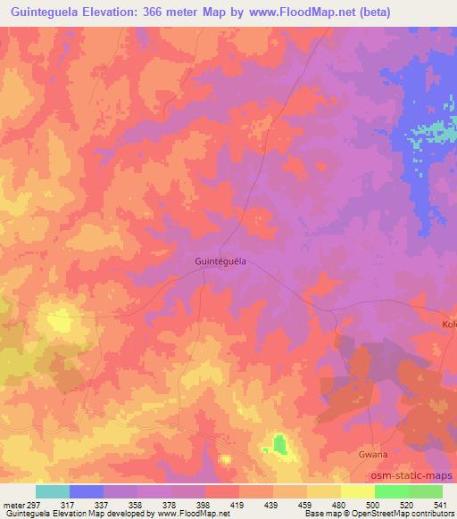 Guinteguela,Ivory Coast Elevation Map