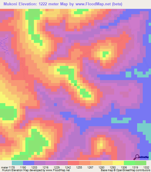 Mukoni,Uganda Elevation Map